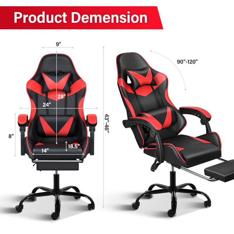 YSSOA Racing Video Backrest and Seat Height Recliner Gaming Office High Back Computer Ergonomic Adjustable Swivel Chair, With footrest, Black/red - MIB GLOBAL 